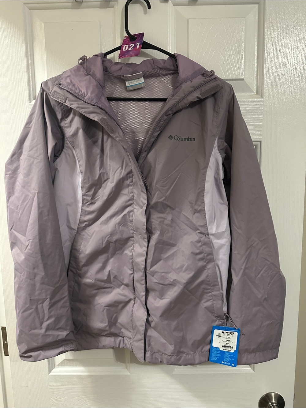 Columbia Women's Lavender Hooded Waterproof lightweight Jacket with White Panels